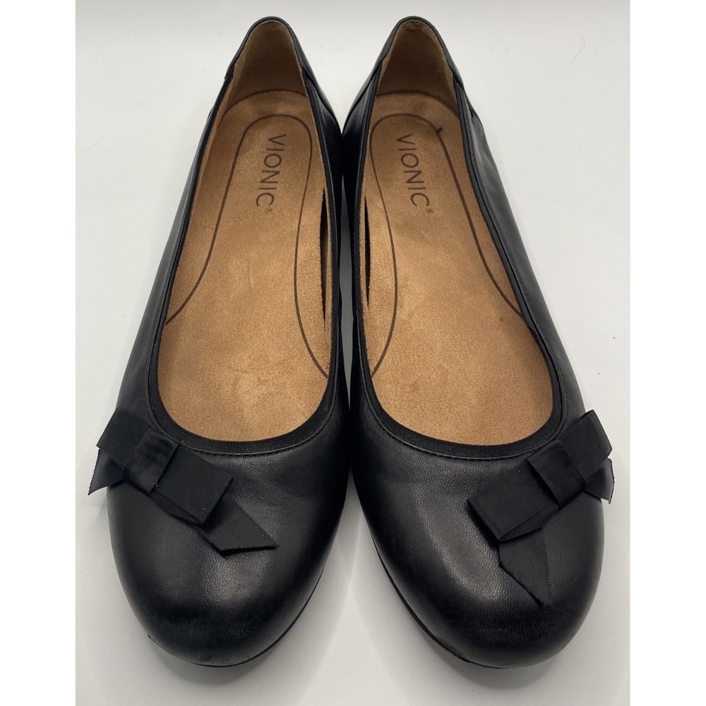 Vionic Martha Flats Black Leather With Bow Womens Comfort Shoe Size 8 Orthotic - Picture 3 of 9